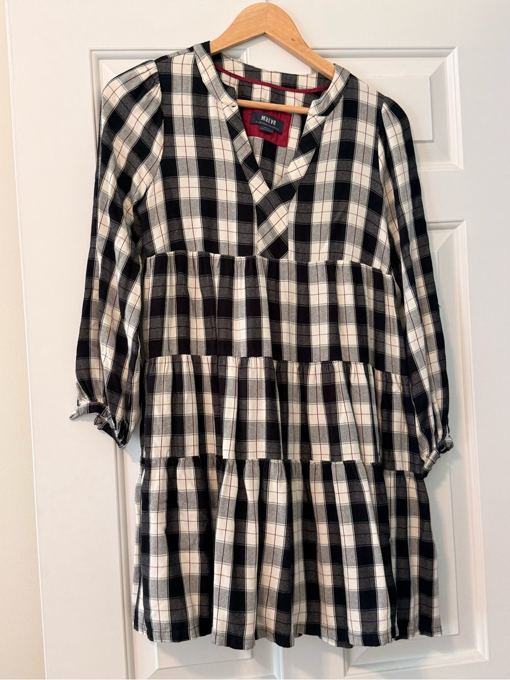 Anthropologie Black and White Plaid Tiered Dress